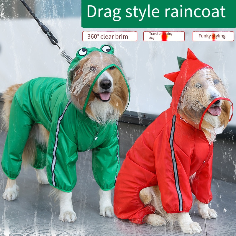 Pet Supplies Hours - Hunde-Regenmantel, wasserdicht, Dogface, große Hunde-Regenmanteljacke, reflektierend,